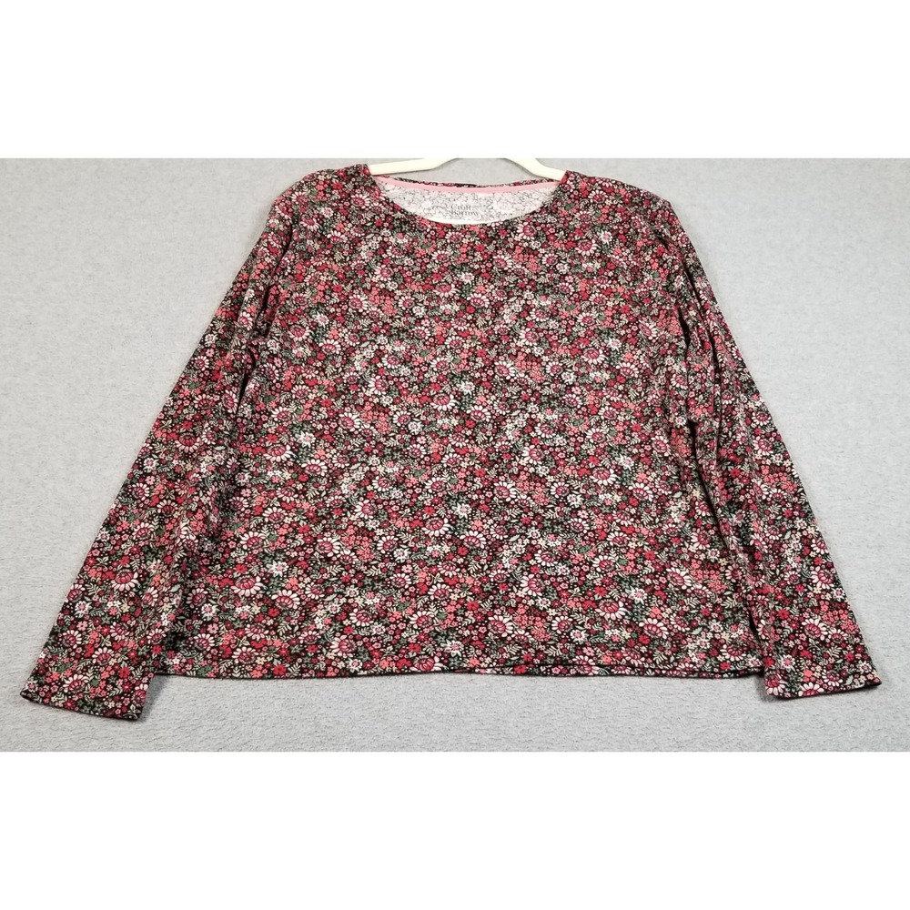 Croft & Barrow T Shirt Womens XL Pink Floral Long Sleeve Cotton T-Shirt Classic